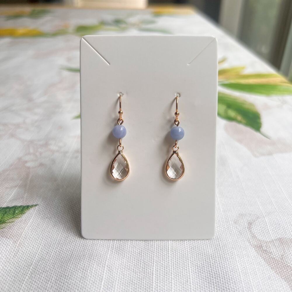 Light Blue Earrings, Peruvian Blue Jade Quartz Glass Teardrop Casual Earrings